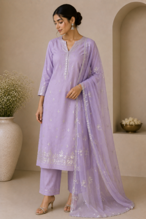 Lavender Foil Print Kurta Set