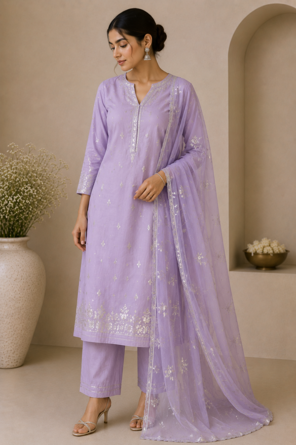 Lavender Foil Print Kurta Set