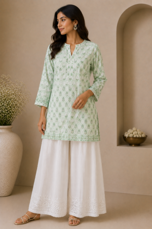 Mint Green Block Print Kurta Set
