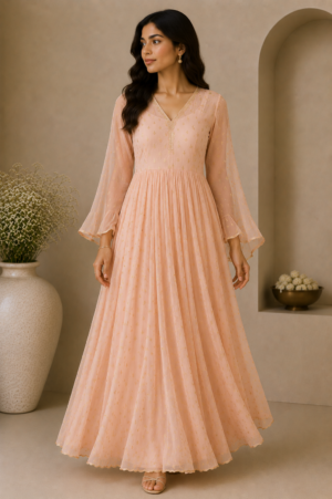 Noore Peach Royale Anarkali Gown