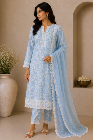 Celestia Powder Blue Paisley Kurta Set