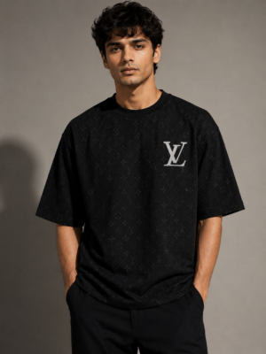 LV Monogram Oversized Black Tee For Men