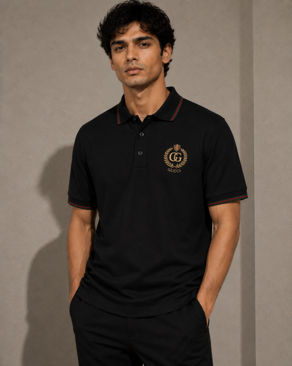 Gucci Black Premium Polo with Embroidered GG Crest