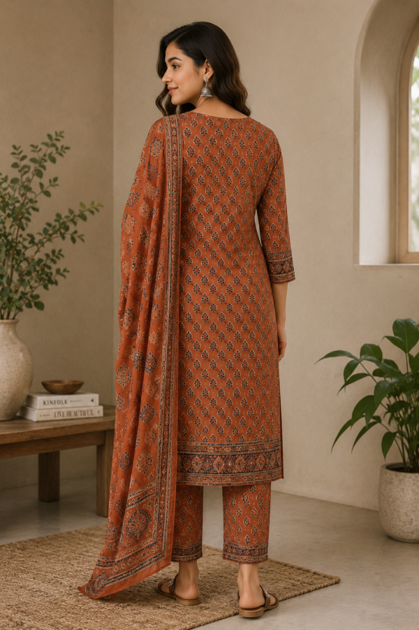 Rust Heritage Printed Kurta Set