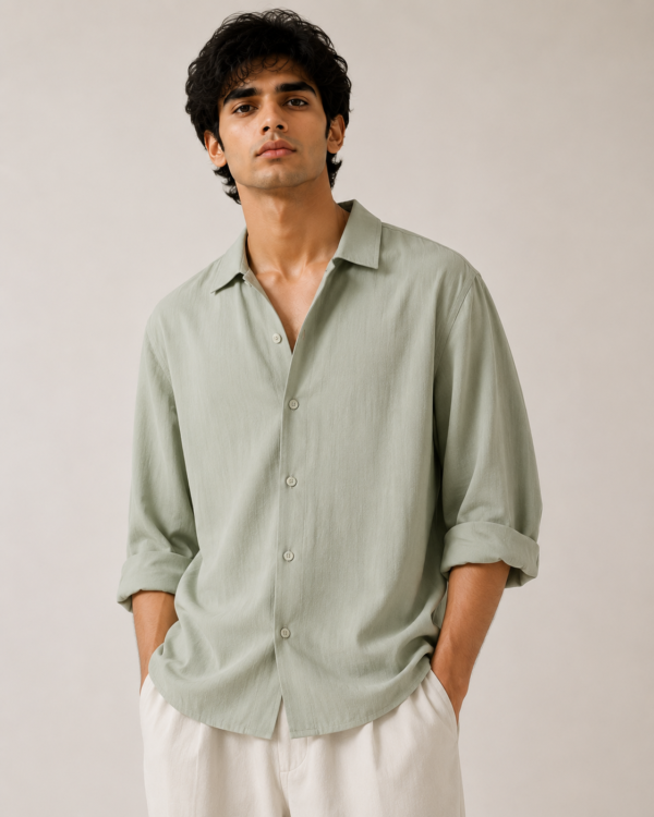 ChatGPT Image May 28, 2026, 11_04_27 PM Sage Green Korean Shirt with Vertical Self-Texture Stripes