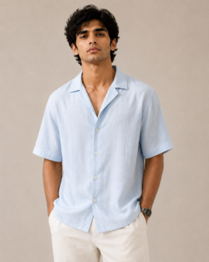 Ice Blue Luxury Shirt with Subtle White Pinstripes