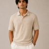 Matte Beige Old Money Polo with Ribbed Sleeve Ends