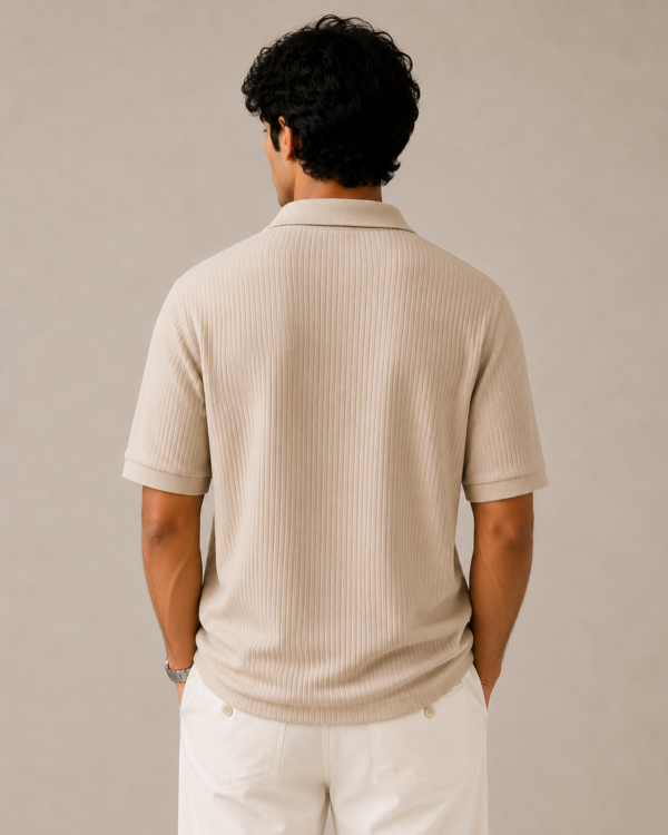 Matte Beige Old Money Polo with Ribbed Sleeve Ends