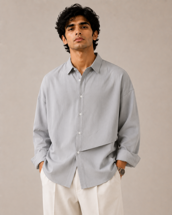 Ice Grey Utility Shirt with Layered Back Panel