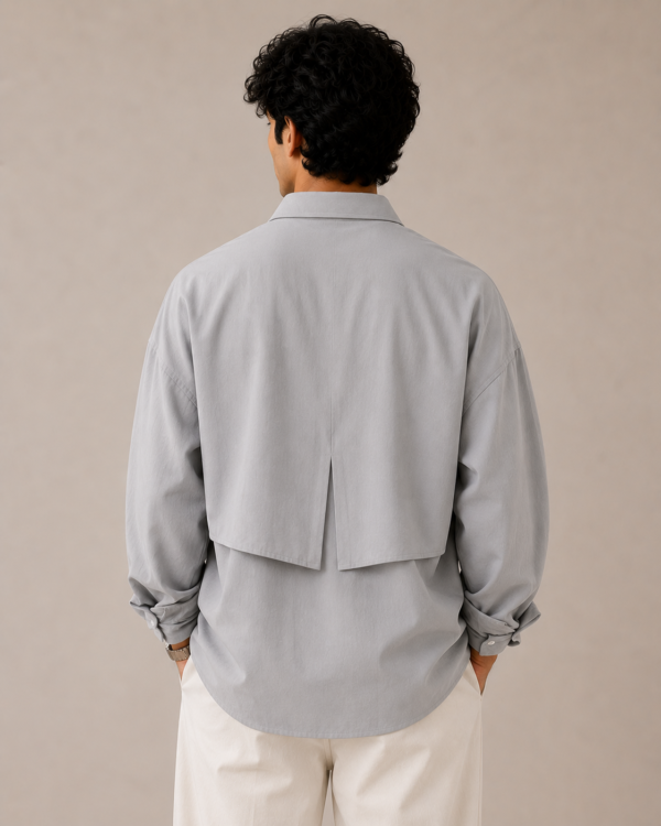 Ice Grey Utility Shirt with Layered Back Panel