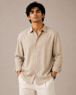 Sand Beige Pleated Luxury Shirt