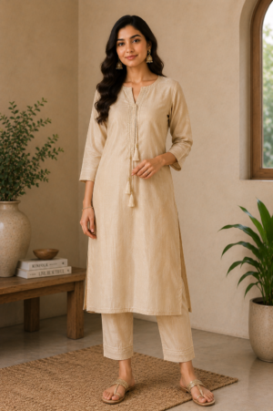 Sand Beige Tassel Kurta Set