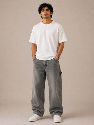 Charcoal Grey Utility Baggy Cargo Jeans