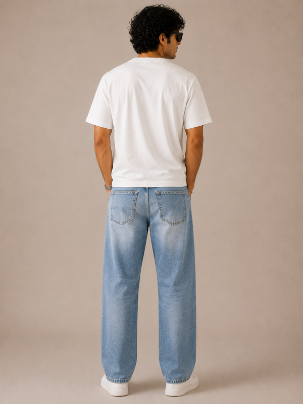 Light Ice Blue Straight Fit Jeans with Vintage Fade