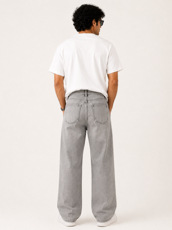 Ash Grey Vintage Wash Wide-Leg Jeans