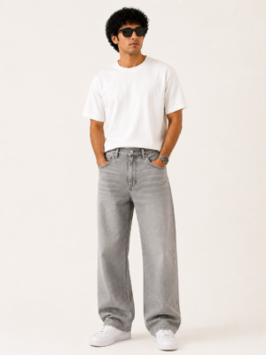 Ash Grey Vintage Wash Wide-Leg Jeans