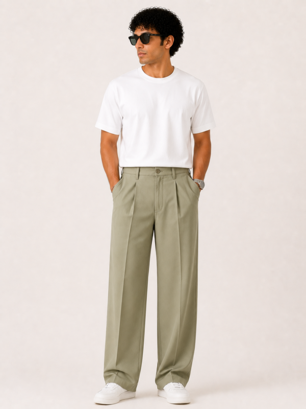 Sage Green Italian Pleated Trousers