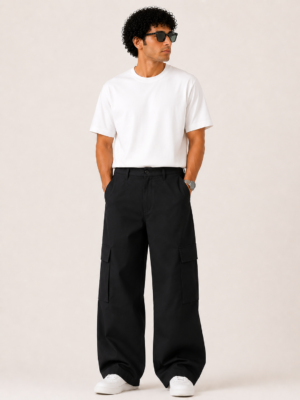Midnight Black Utility Cargo Trousers