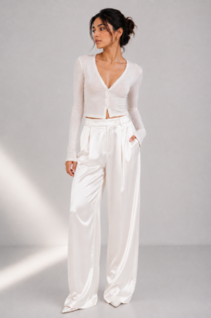 Dior “Pearl Satin” Wide-Leg Trousers