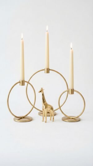 Gold Ring Candle Holder Set with Deer Accent – Premium Home Decor (Rs. 104)