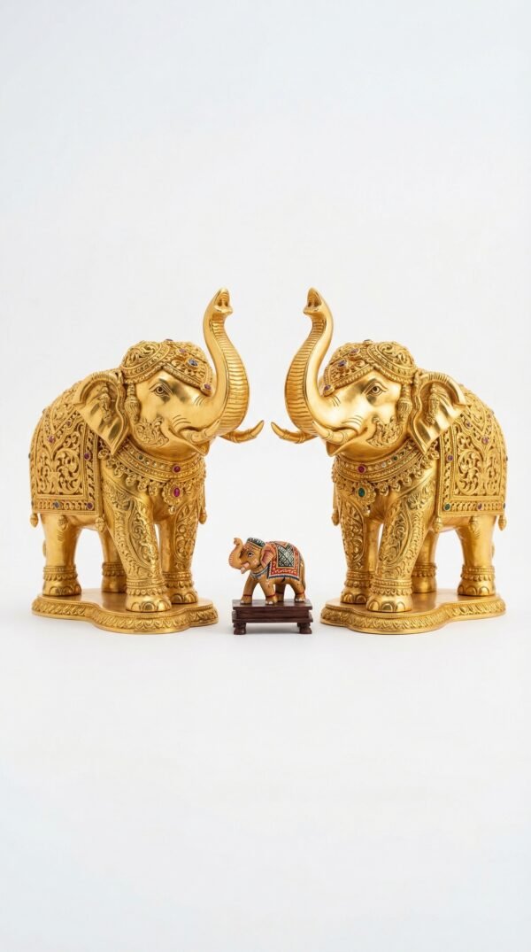 create_Imperial_Golden_202603201550 Golden Elephant Decorative Showpiece Set – Premium Home Decor (Rs. 110)