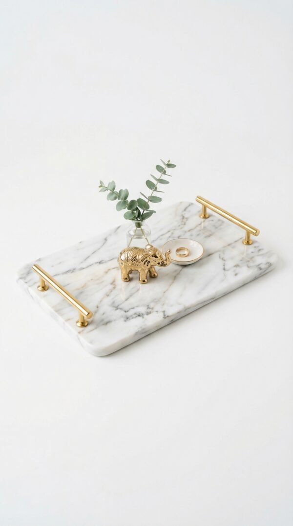 create_Marble_Texture_202603211232 Marble Texture Serving Tray with Gold Handles – Premium Home Decor (Rs. 105)